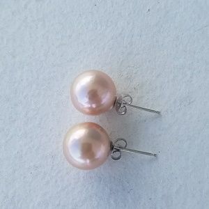 Peach Freshwater Pearl Studs Sterling Silver